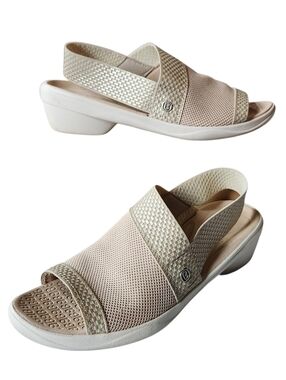 Bzees Womens Molly Sandals Open Toe Slingback Silver Tan Synthetic Size 8.5M